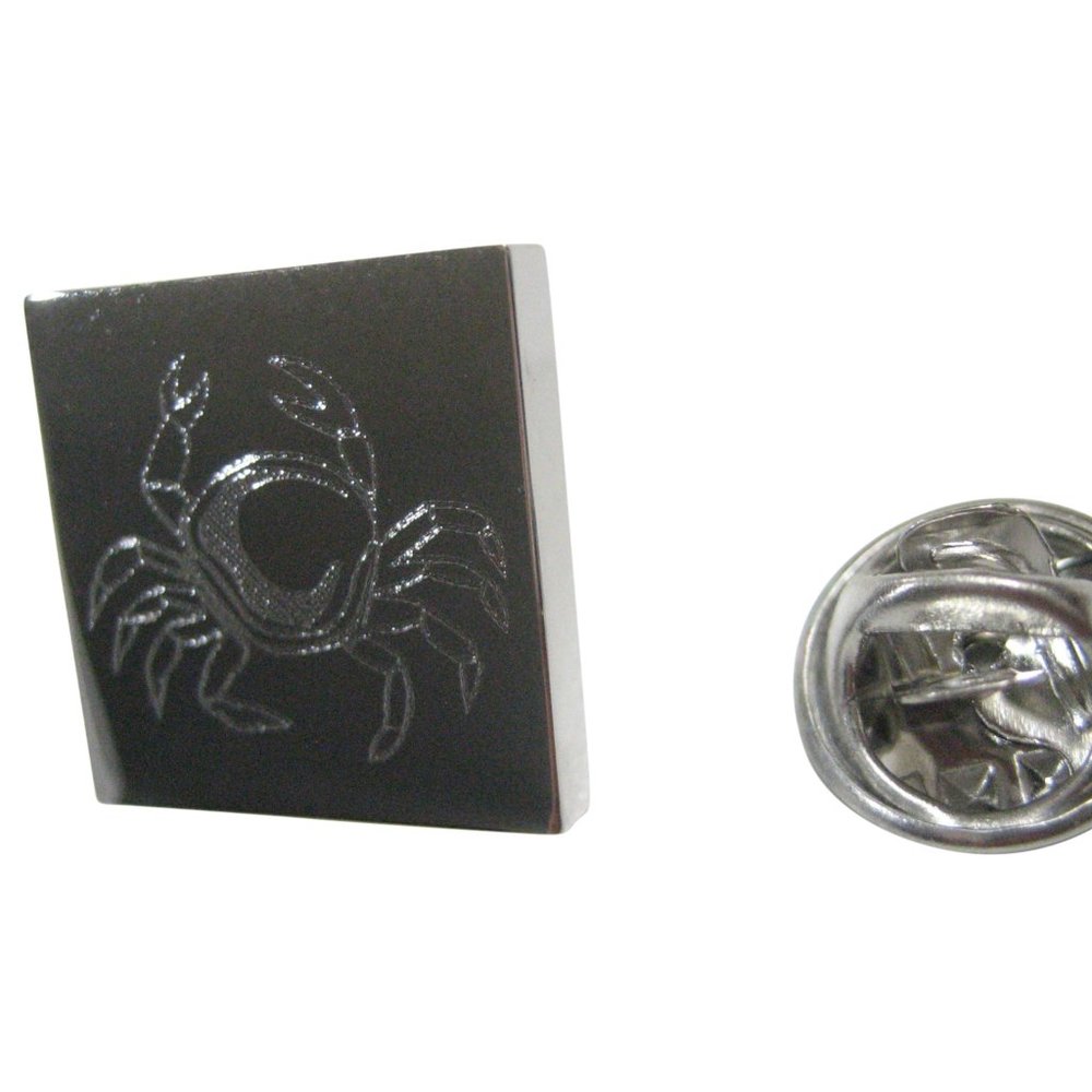 Silver Toned Square Etched Crab Lapel Pin
